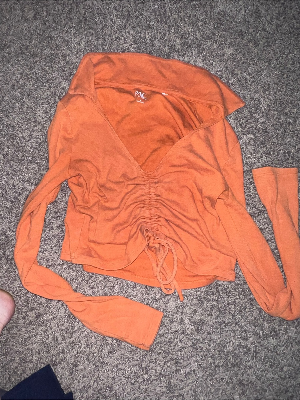 PacSun Orange Ruched V-Neck Long Sleeve Crop Top